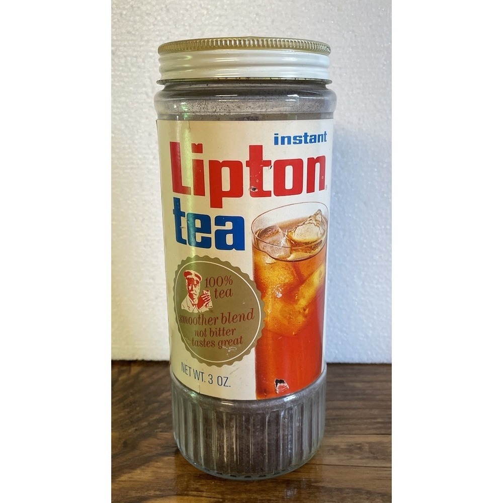 VINTAGE Lipton Instant Tea 3 Oz Jar With Lid FULL NOS Sealed 1970s RETRO FOOD